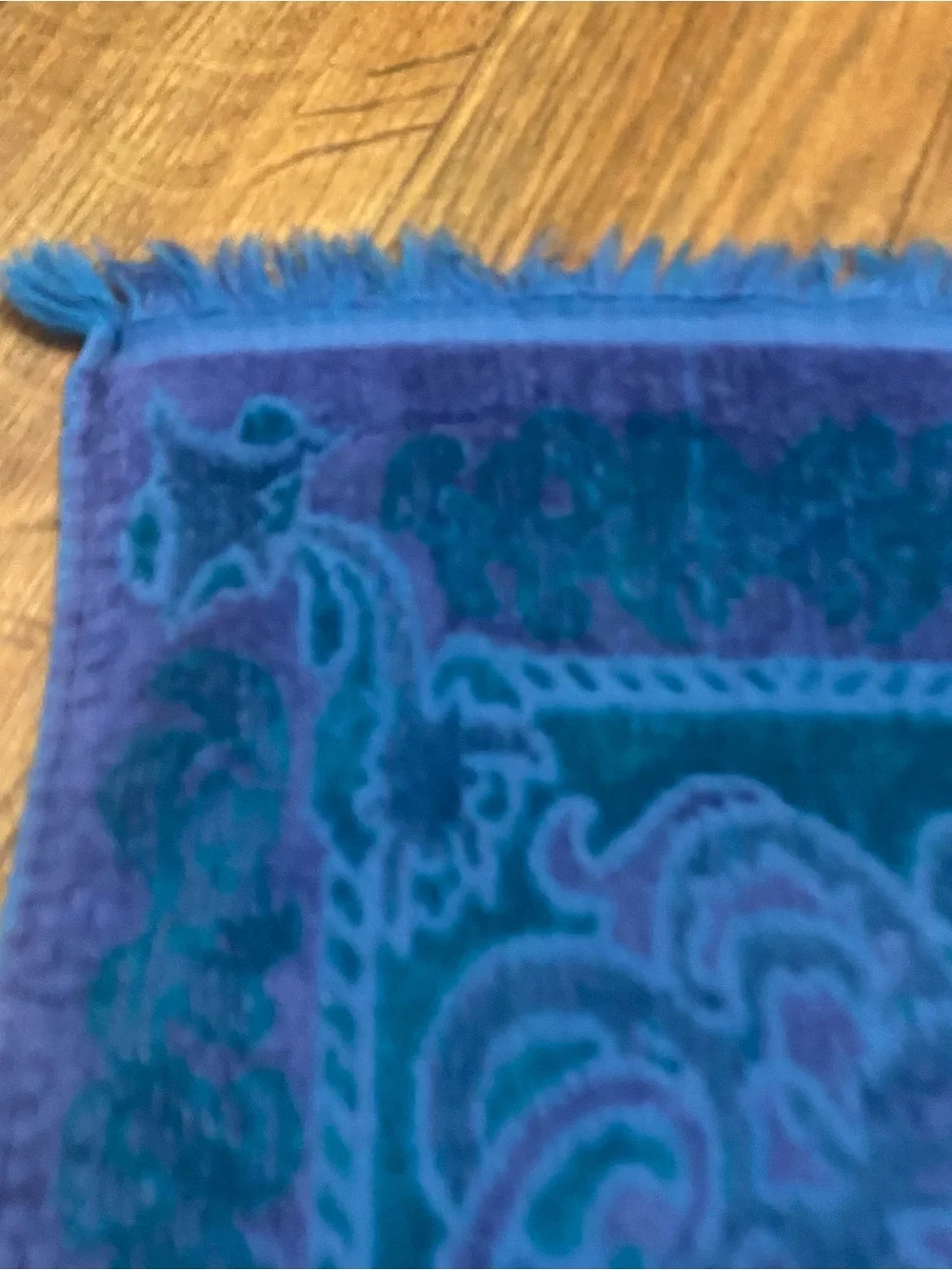 Sears Drylon Vintage Hand Towel 16x11 Blue Purple Green Damask Baroque Pattern